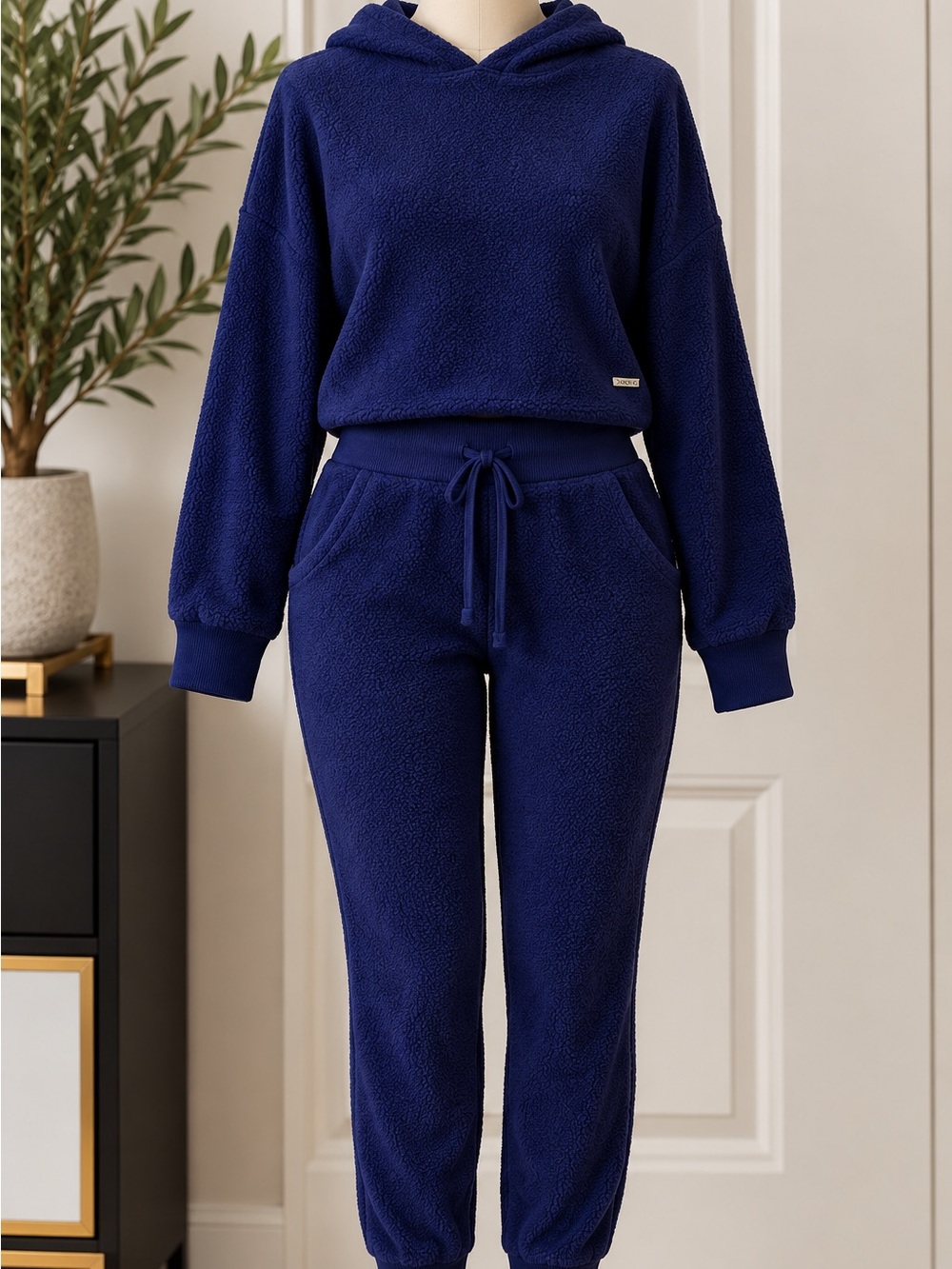 Adore Me Navy Plush Hooded Jogger Set